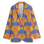 Yellow Mandala Elephant Pattern Print Women's Blazer