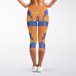 Yellow Mandala Elephant Pattern Print Women's Capri Leggings