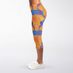 Yellow Mandala Elephant Pattern Print Women's Capri Leggings