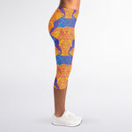 Yellow Mandala Elephant Pattern Print Women's Capri Leggings