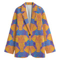 Yellow Mandala Elephant Pattern Print Women's Cotton Blazer