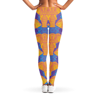 Yellow Mandala Elephant Pattern Print Women's Leggings
