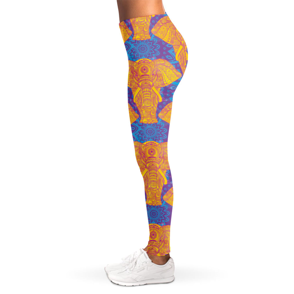 Yellow Mandala Elephant Pattern Print Women's Leggings