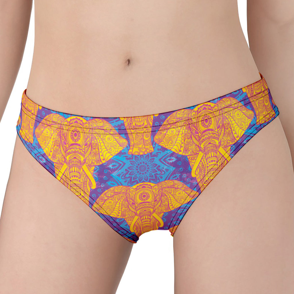 Yellow Mandala Elephant Pattern Print Women's Panties