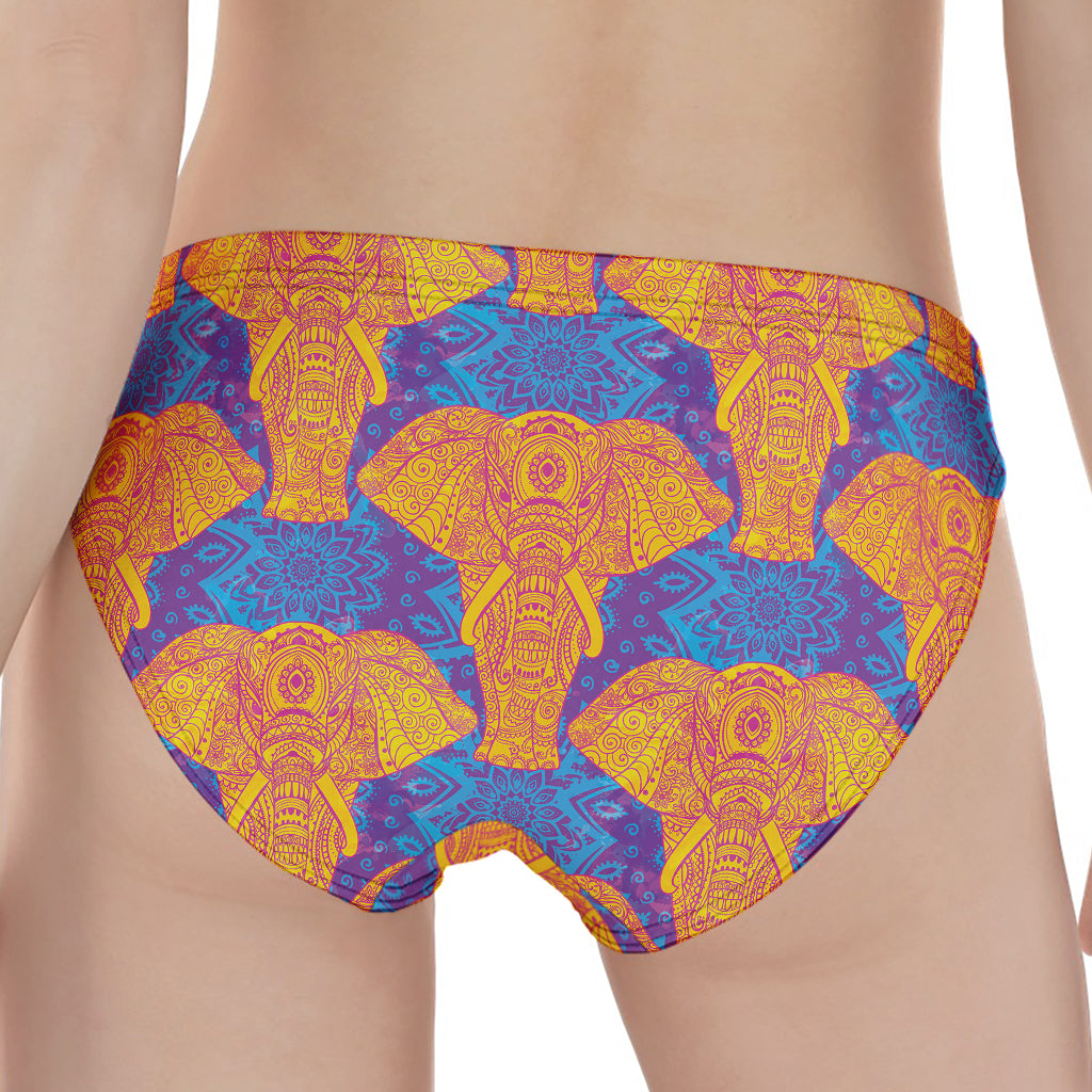 Yellow Mandala Elephant Pattern Print Women's Panties