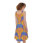 Yellow Mandala Elephant Pattern Print Women's Sleeveless Dress