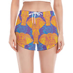 Yellow Mandala Elephant Pattern Print Women's Split Running Shorts