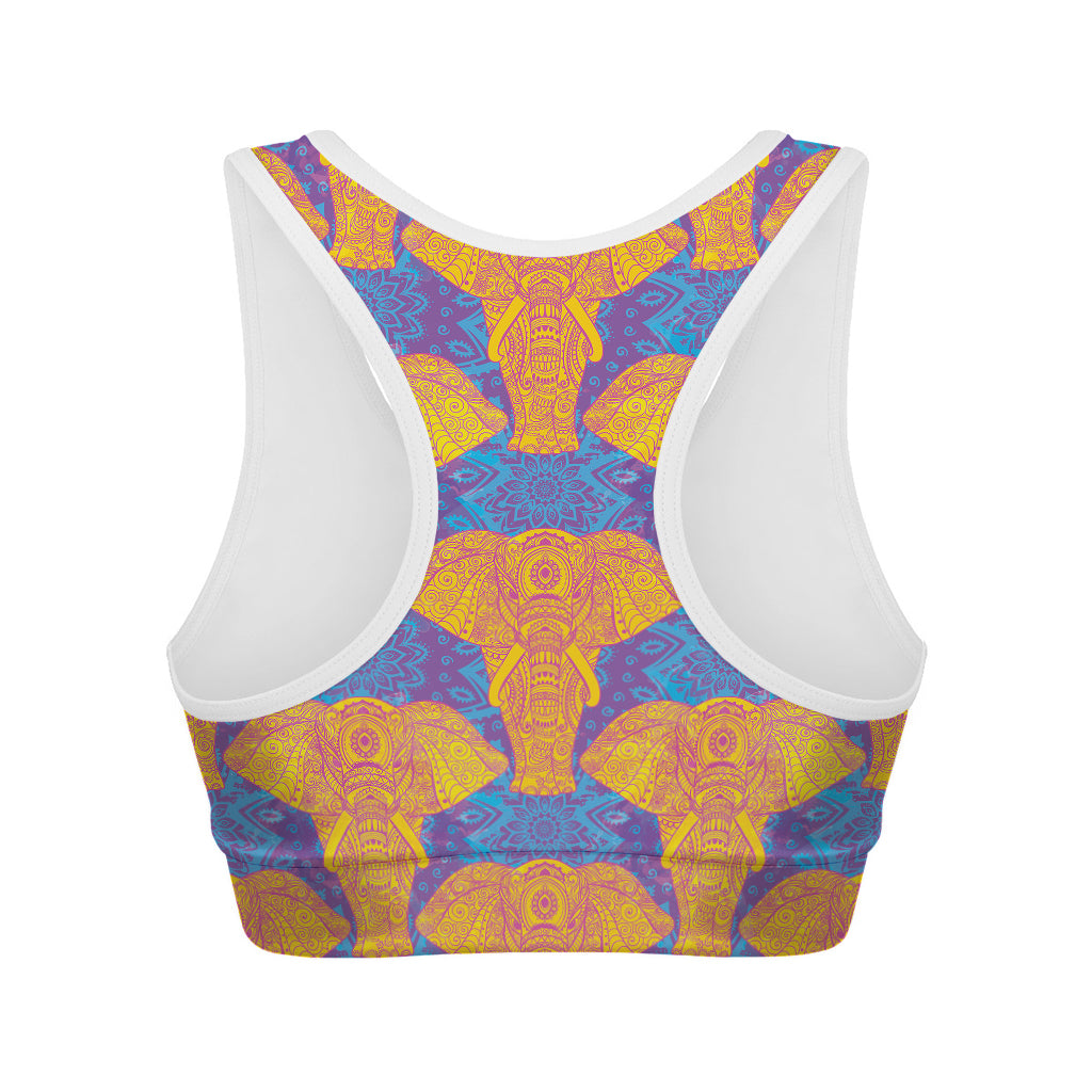 Yellow Mandala Elephant Pattern Print Women's Sports Bra