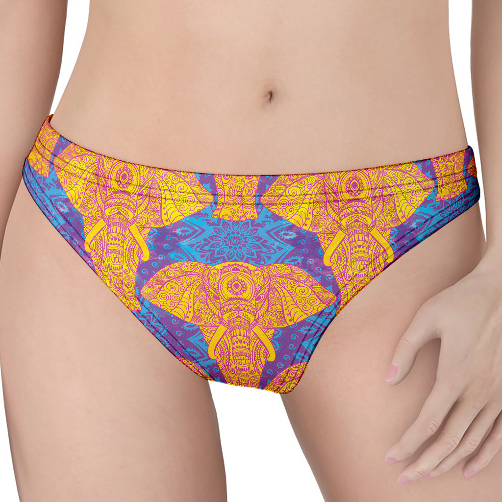 Yellow Mandala Elephant Pattern Print Women's Thong