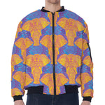 Yellow Mandala Elephant Pattern Print Zip Sleeve Bomber Jacket
