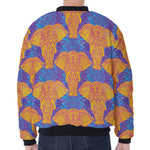 Yellow Mandala Elephant Pattern Print Zip Sleeve Bomber Jacket