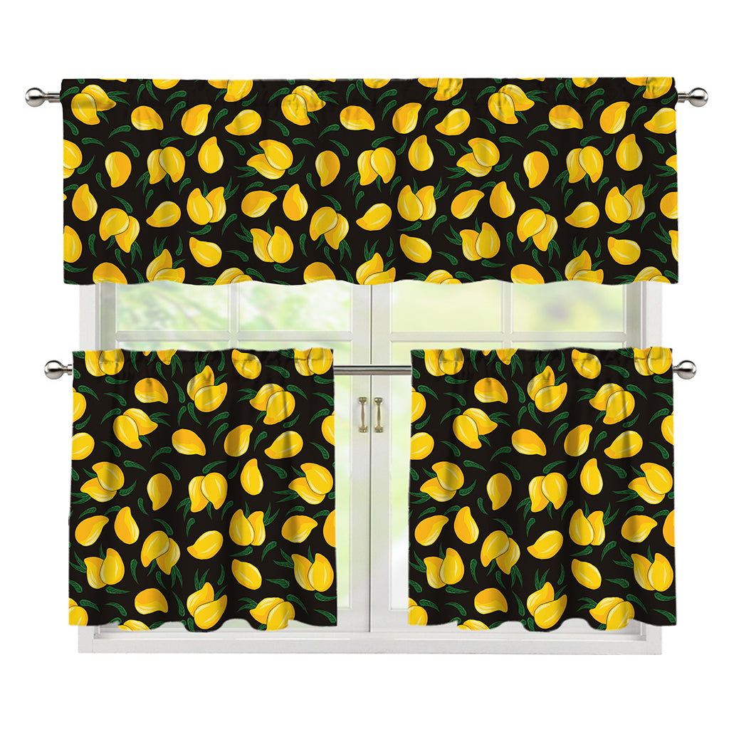 Yellow Mango Fruit Pattern Print 3 Piece Kitchen Curtains