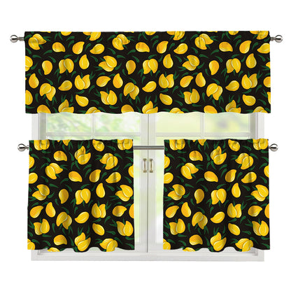 Yellow Mango Fruit Pattern Print 3 Piece Kitchen Curtains