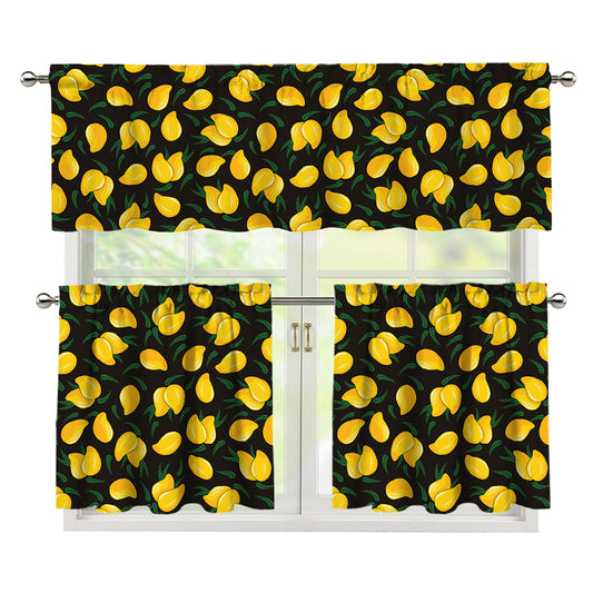Yellow Mango Fruit Pattern Print 3 Piece Kitchen Curtains