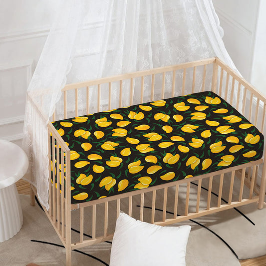 Yellow Mango Fruit Pattern Print Baby Crib Sheet