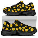 Yellow Mango Fruit Pattern Print Black Chunky Shoes