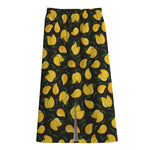 Yellow Mango Fruit Pattern Print Cotton Front Slit Maxi Skirt