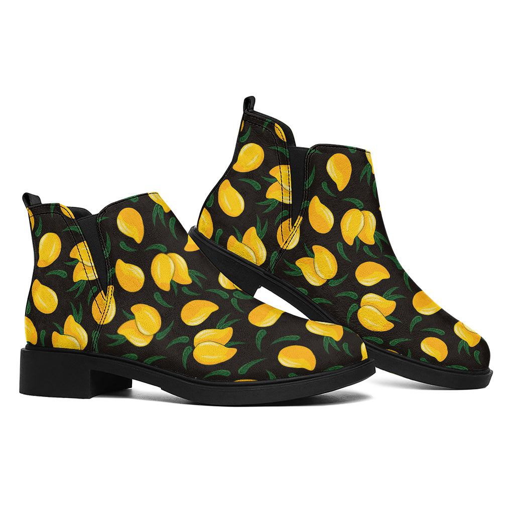 Yellow Mango Fruit Pattern Print Flat Ankle Boots