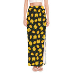 Yellow Mango Fruit Pattern Print High Slit Maxi Skirt