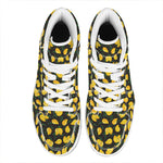 Yellow Mango Fruit Pattern Print High Top Leather Sneakers