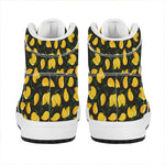 Yellow Mango Fruit Pattern Print High Top Leather Sneakers
