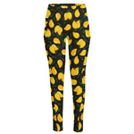 Yellow Mango Fruit Pattern Print High-Waisted Pocket Leggings