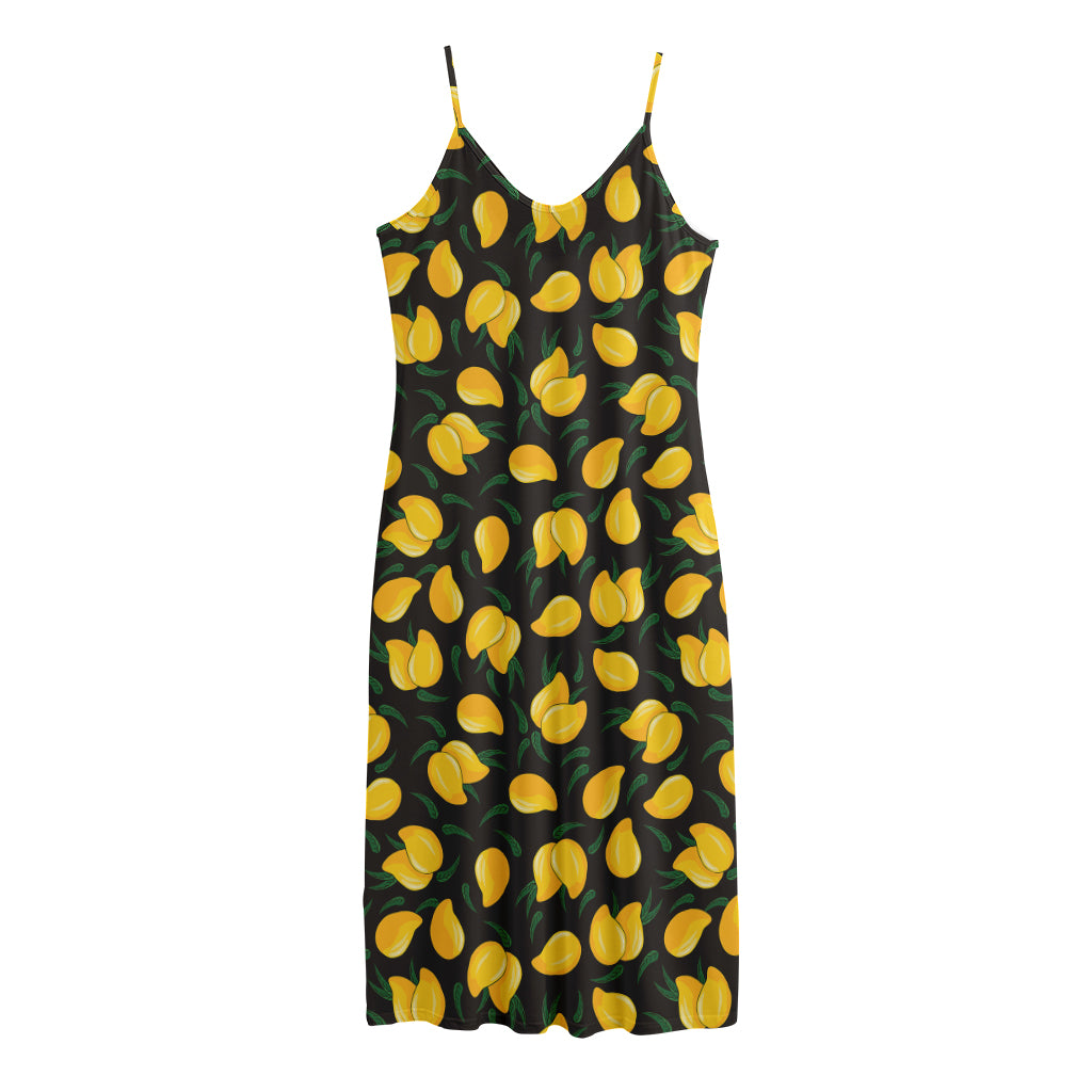 Yellow Mango Fruit Pattern Print Jersey Midi Cami Dress Yellow Mango Fruit Pattern Print Jersey Midi Cami Dress