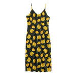 Yellow Mango Fruit Pattern Print Jersey Midi Cami Dress