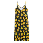 Yellow Mango Fruit Pattern Print Jersey Midi Cami Dress