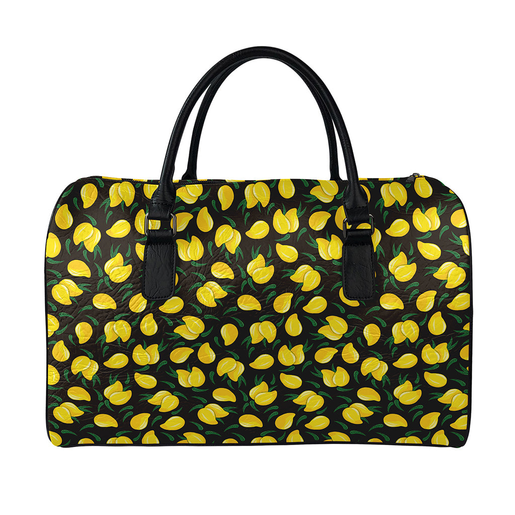 Yellow Mango Fruit Pattern Print Leather Duffle Bag