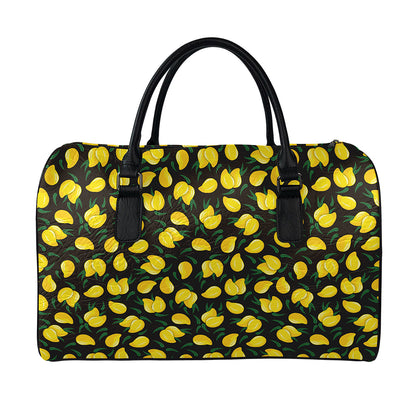 Yellow Mango Fruit Pattern Print Leather Duffle Bag