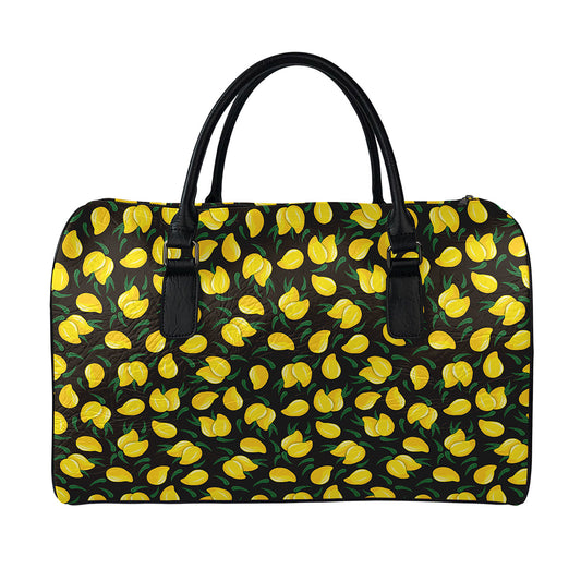 Yellow Mango Fruit Pattern Print Leather Duffle Bag