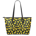 Yellow Mango Fruit Pattern Print Leather Tote Bag With Zipper