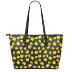 Yellow Mango Fruit Pattern Print Leather Tote Bag