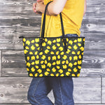Yellow Mango Fruit Pattern Print Leather Tote Bag