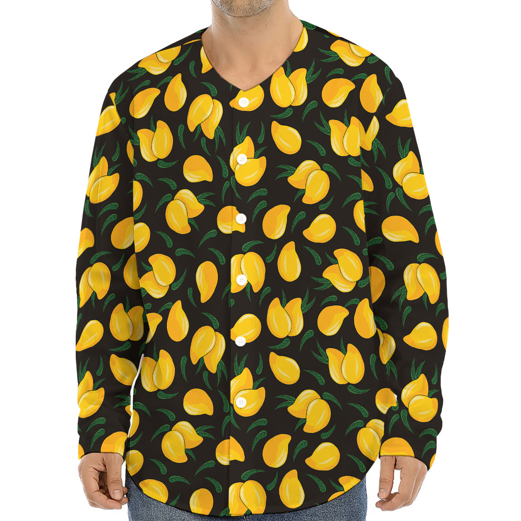 Yellow Mango Fruit Pattern Print Long Sleeve Baseball Jersey