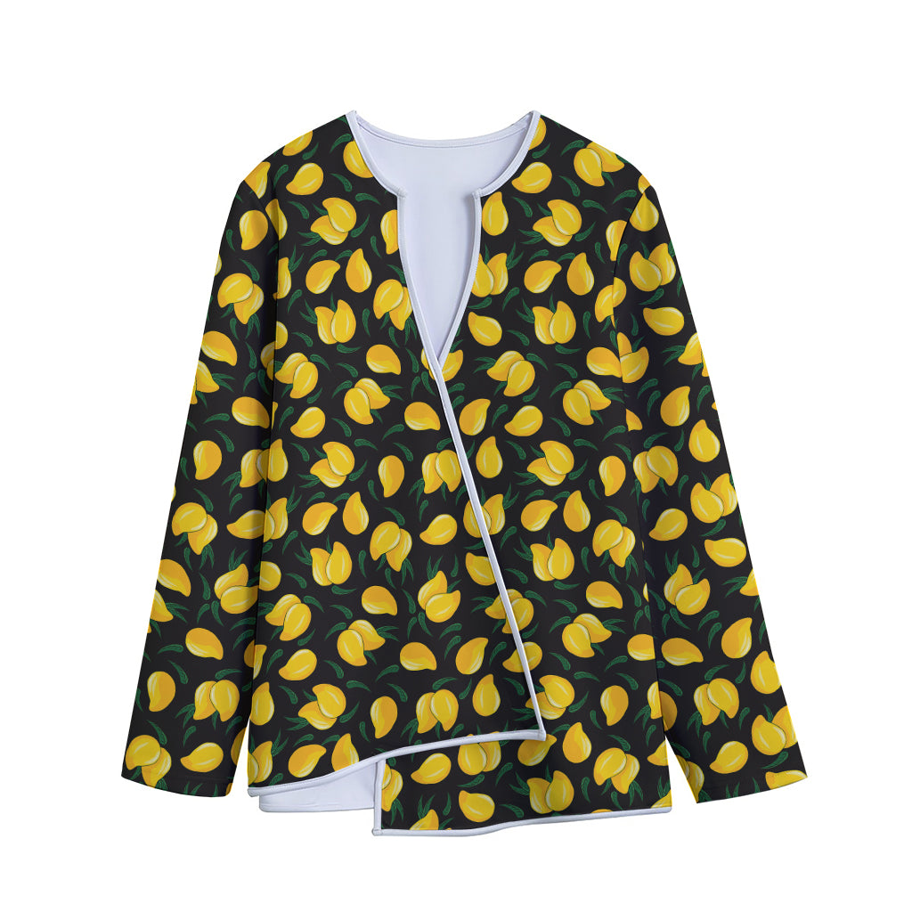 Yellow Mango Fruit Pattern Print Long Sleeve Short Coat