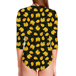 Yellow Mango Fruit Pattern Print Long Sleeve Swimsuit