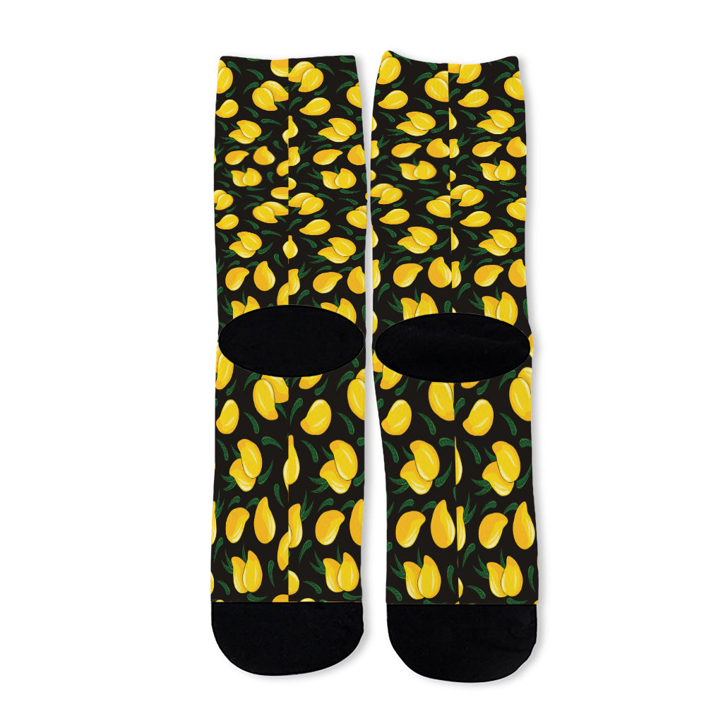 Yellow Mango Fruit Pattern Print Long Socks