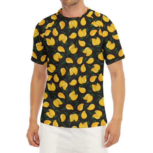 Yellow Mango Fruit Pattern Print Men's Short Sleeve Rash Guard
