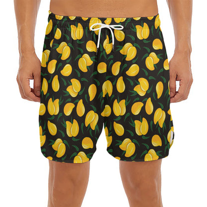 Yellow Mango Fruit Pattern Print Men's Split Running Shorts