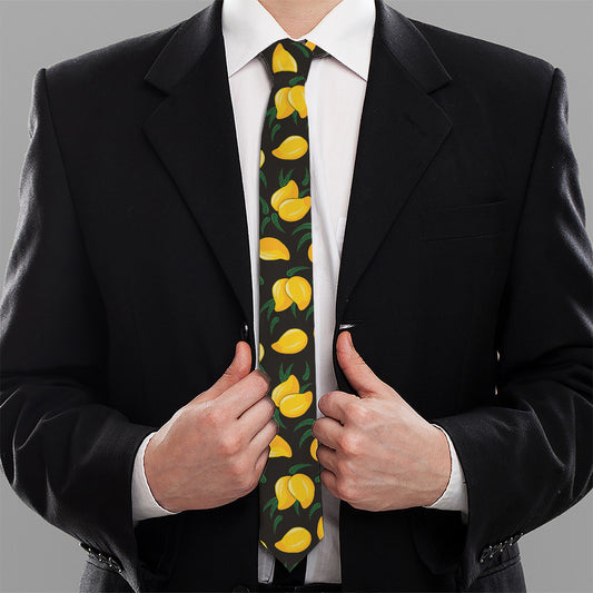 Yellow Mango Fruit Pattern Print Necktie