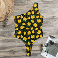 Yellow Mango Fruit Pattern Print One Shoulder Bodysuit