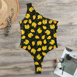 Yellow Mango Fruit Pattern Print One Shoulder Bodysuit