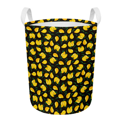 Yellow Mango Fruit Pattern Print Round Laundry Basket