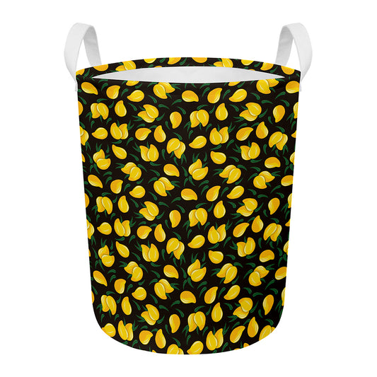 Yellow Mango Fruit Pattern Print Round Laundry Basket