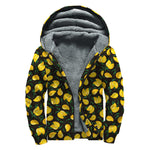 Yellow Mango Fruit Pattern Print Sherpa Lined Zip Up Hoodie