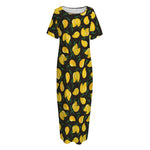 Yellow Mango Fruit Pattern Print Short Sleeve Long Nightdress