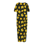 Yellow Mango Fruit Pattern Print Short Sleeve Long Nightdress
