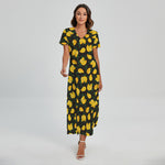 Yellow Mango Fruit Pattern Print Short Sleeve Maxi Dress